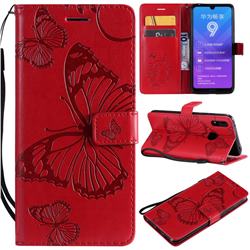 Embossing 3D Butterfly Leather Wallet Case for Huawei Y7(2019) / Y7 Prime(2019) / Y7 Pro(2019) - Red