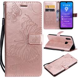 Embossing 3D Butterfly Leather Wallet Case for Huawei Y7(2019) / Y7 Prime(2019) / Y7 Pro(2019) - Rose Gold