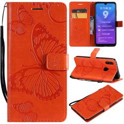 Embossing 3D Butterfly Leather Wallet Case for Huawei Y7(2019) / Y7 Prime(2019) / Y7 Pro(2019) - Orange