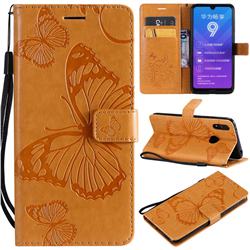 Embossing 3D Butterfly Leather Wallet Case for Huawei Y7(2019) / Y7 Prime(2019) / Y7 Pro(2019) - Yellow