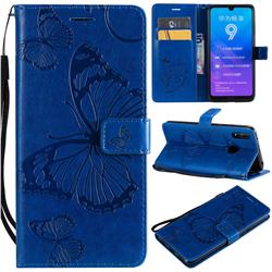 Embossing 3D Butterfly Leather Wallet Case for Huawei Y7(2019) / Y7 Prime(2019) / Y7 Pro(2019) - Blue