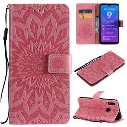 Embossing Sunflower Leather Wallet Case for Huawei Y7(2019) / Y7 Prime(2019) / Y7 Pro(2019) - Pink
