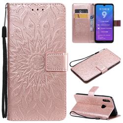 Embossing Sunflower Leather Wallet Case for Huawei Y7(2019) / Y7 Prime(2019) / Y7 Pro(2019) - Rose Gold
