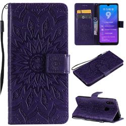 Embossing Sunflower Leather Wallet Case for Huawei Y7(2019) / Y7 Prime(2019) / Y7 Pro(2019) - Purple