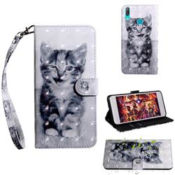 Smiley Cat 3D Painted Leather Wallet Case for Huawei Y7(2019) / Y7 Prime(2019) / Y7 Pro(2019)