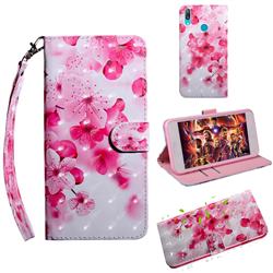 Peach Blossom 3D Painted Leather Wallet Case for Huawei Y7(2019) / Y7 Prime(2019) / Y7 Pro(2019)