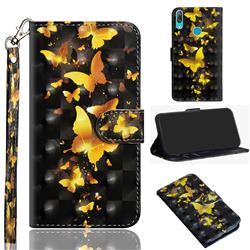Golden Butterfly 3D Painted Leather Wallet Case for Huawei Y7(2019) / Y7 Prime(2019) / Y7 Pro(2019)