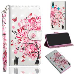 Tree and Cat 3D Painted Leather Wallet Case for Huawei Y7(2019) / Y7 Prime(2019) / Y7 Pro(2019)