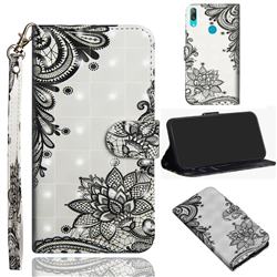 Black Lace Flower 3D Painted Leather Wallet Case for Huawei Y7(2019) / Y7 Prime(2019) / Y7 Pro(2019)