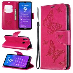 Embossing Double Butterfly Leather Wallet Case for Huawei Y7(2019) / Y7 Prime(2019) / Y7 Pro(2019) - Red