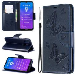 Embossing Double Butterfly Leather Wallet Case for Huawei Y7(2019) / Y7 Prime(2019) / Y7 Pro(2019) - Dark Blue