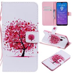 Colored Red Tree PU Leather Wallet Case for Huawei Y7(2019) / Y7 Prime(2019) / Y7 Pro(2019)