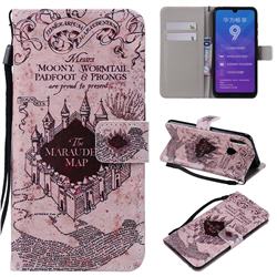 Castle The Marauders Map PU Leather Wallet Case for Huawei Y7(2019) / Y7 Prime(2019) / Y7 Pro(2019)
