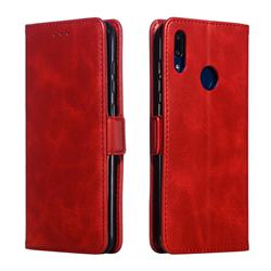 Retro Classic Calf Pattern Leather Wallet Phone Case for Huawei Y7(2019) / Y7 Prime(2019) / Y7 Pro(2019) - Red