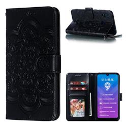 Intricate Embossing Datura Solar Leather Wallet Case for Huawei Y7(2019) / Y7 Prime(2019) / Y7 Pro(2019) - Black