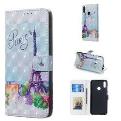 Paris Tower 3D Painted Leather Phone Wallet Case for Huawei Y7(2019) / Y7 Prime(2019) / Y7 Pro(2019)