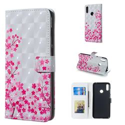 Cherry Blossom 3D Painted Leather Phone Wallet Case for Huawei Y7(2019) / Y7 Prime(2019) / Y7 Pro(2019)
