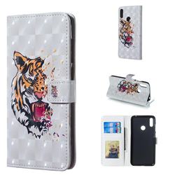 Toothed Tiger 3D Painted Leather Phone Wallet Case for Huawei Y7(2019) / Y7 Prime(2019) / Y7 Pro(2019)