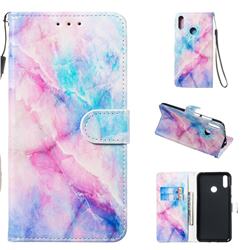 Blue Pink Marble Smooth Leather Phone Wallet Case for Huawei Y7(2019) / Y7 Prime(2019) / Y7 Pro(2019)
