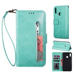 Retro Calfskin Zipper Leather Wallet Case Cover for Huawei Y7(2019) / Y7 Prime(2019) / Y7 Pro(2019) - Mint Green