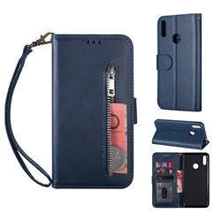 Retro Calfskin Zipper Leather Wallet Case Cover for Huawei Y7(2019) / Y7 Prime(2019) / Y7 Pro(2019) - Blue