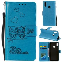 Embossing Owl Couple Flower Leather Wallet Case for Huawei Y7(2019) / Y7 Prime(2019) / Y7 Pro(2019) - Blue