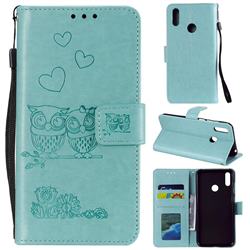 Embossing Owl Couple Flower Leather Wallet Case for Huawei Y7(2019) / Y7 Prime(2019) / Y7 Pro(2019) - Green