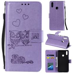Embossing Owl Couple Flower Leather Wallet Case for Huawei Y7(2019) / Y7 Prime(2019) / Y7 Pro(2019) - Purple