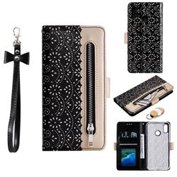 Luxury Lace Zipper Stitching Leather Phone Wallet Case for Huawei Y7(2019) / Y7 Prime(2019) / Y7 Pro(2019) - Black
