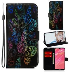 Black Butterfly Laser Shining Leather Wallet Phone Case for Huawei Y7(2019) / Y7 Prime(2019) / Y7 Pro(2019)