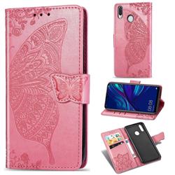 Embossing Mandala Flower Butterfly Leather Wallet Case for Huawei Y7(2019) / Y7 Prime(2019) / Y7 Pro(2019) - Pink