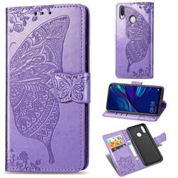 Embossing Mandala Flower Butterfly Leather Wallet Case for Huawei Y7(2019) / Y7 Prime(2019) / Y7 Pro(2019) - Light Purple