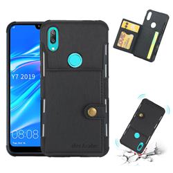 Brush Multi-function Leather Phone Case for Huawei Y7(2019) / Y7 Prime(2019) / Y7 Pro(2019) - Black