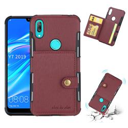 Brush Multi-function Leather Phone Case for Huawei Y7(2019) / Y7 Prime(2019) / Y7 Pro(2019) - Wine Red
