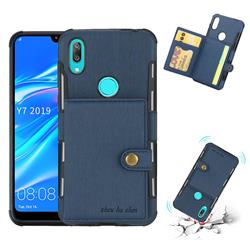 Brush Multi-function Leather Phone Case for Huawei Y7(2019) / Y7 Prime(2019) / Y7 Pro(2019) - Blue