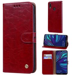 Luxury Retro Oil Wax PU Leather Wallet Phone Case for Huawei Y7(2019) / Y7 Prime(2019) / Y7 Pro(2019) - Brown Red
