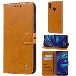 Luxury Retro Oil Wax PU Leather Wallet Phone Case for Huawei Y7(2019) / Y7 Prime(2019) / Y7 Pro(2019) - Orange Yellow