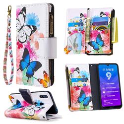 Vivid Flying Butterflies Binfen Color BF03 Retro Zipper Leather Wallet Phone Case for Huawei Y7(2019) / Y7 Prime(2019) / Y7 Pro(2019)