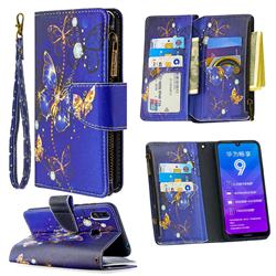 Purple Butterfly Binfen Color BF03 Retro Zipper Leather Wallet Phone Case for Huawei Y7(2019) / Y7 Prime(2019) / Y7 Pro(2019)