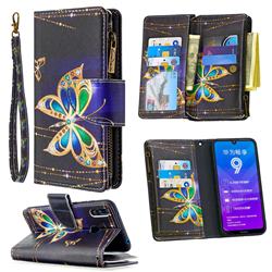 Golden Shining Butterfly Binfen Color BF03 Retro Zipper Leather Wallet Phone Case for Huawei Y7(2019) / Y7 Prime(2019) / Y7 Pro(2019)