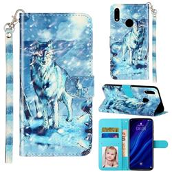 Snow Wolf 3D Leather Phone Holster Wallet Case for Huawei Y7(2019) / Y7 Prime(2019) / Y7 Pro(2019)