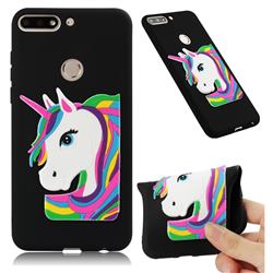 Rainbow Unicorn Soft 3D Silicone Case for Huawei Y7(2018) - Black