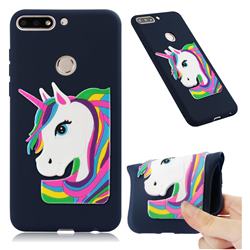 Rainbow Unicorn Soft 3D Silicone Case for Huawei Y7(2018) - Navy