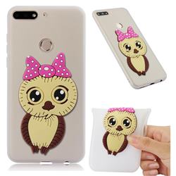 Bowknot Girl Owl Soft 3D Silicone Case for Huawei Y7(2018) - Translucent White