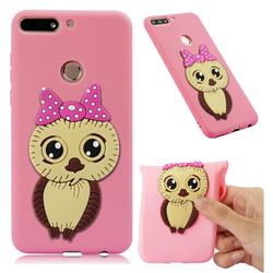 Bowknot Girl Owl Soft 3D Silicone Case for Huawei Y7(2018) - Pink