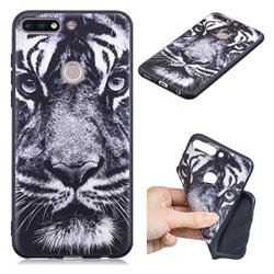 White Tiger 3D Embossed Relief Black TPU Cell Phone Back Cover for Huawei Y7(2018)
