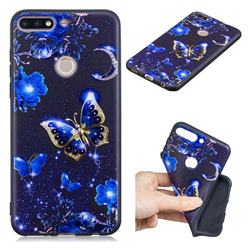 Phnom Penh Butterfly 3D Embossed Relief Black TPU Cell Phone Back Cover for Huawei Y7(2018)