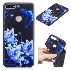 Blue Butterfly 3D Embossed Relief Black TPU Cell Phone Back Cover for Huawei Y7(2018)