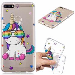 Glasses Unicorn Clear Varnish Soft Phone Back Cover for Huawei Y7(2018)
