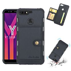 Brush Multi-function Leather Phone Case for Huawei Y7(2018) - Black